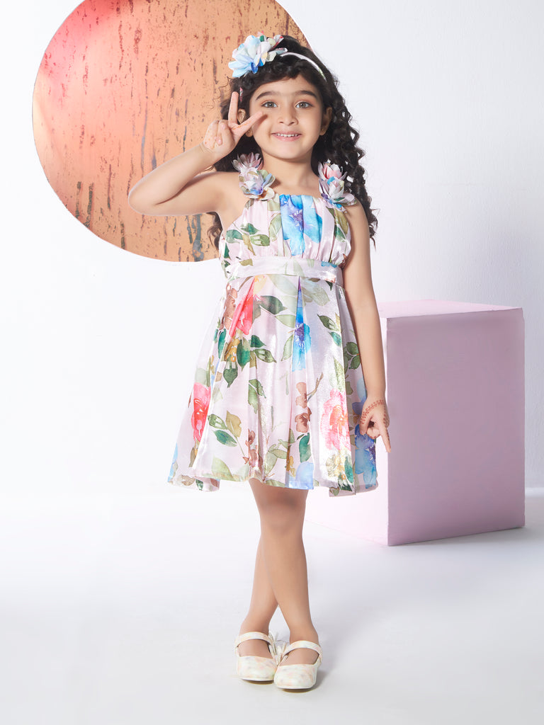 Girls Floral Print Dress with Hairband 19121