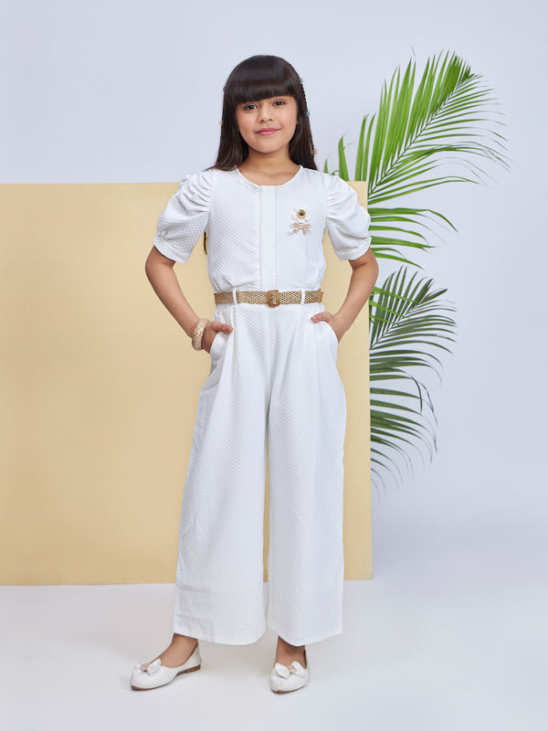 Girls Textured Jumpsuit with Belt 19124
