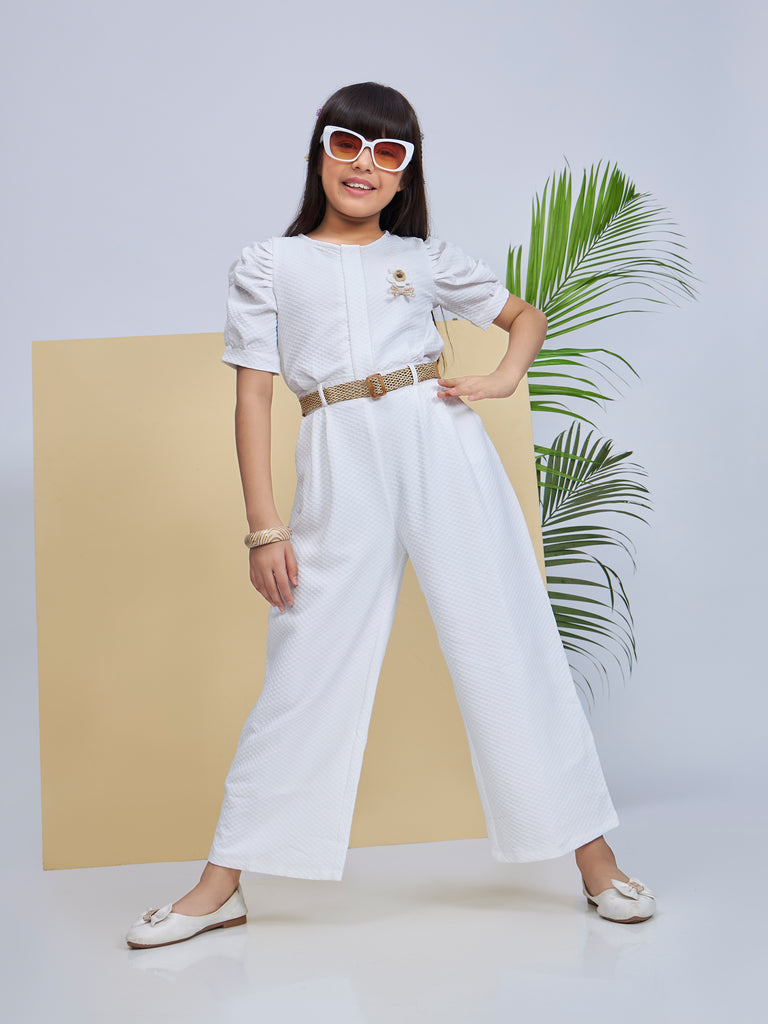 Girls Textured Jumpsuit with Belt 19124