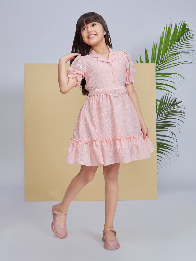 Girls Floral Print Dress with Belt 19130