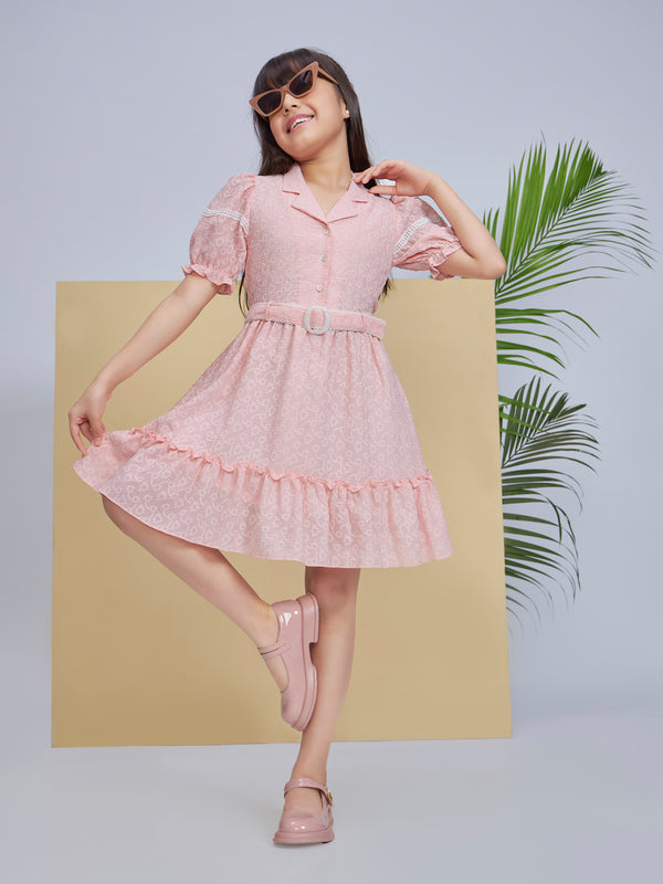 Girls Floral Print Dress with Belt 19130