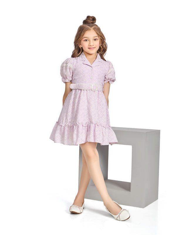 Girls Floral Print Dress with Belt 19130