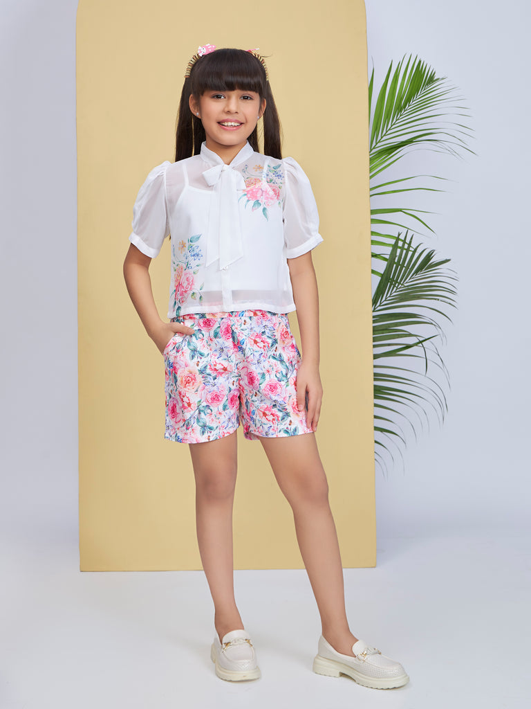 Girls Floral Print Shorts Top & Inner 19158