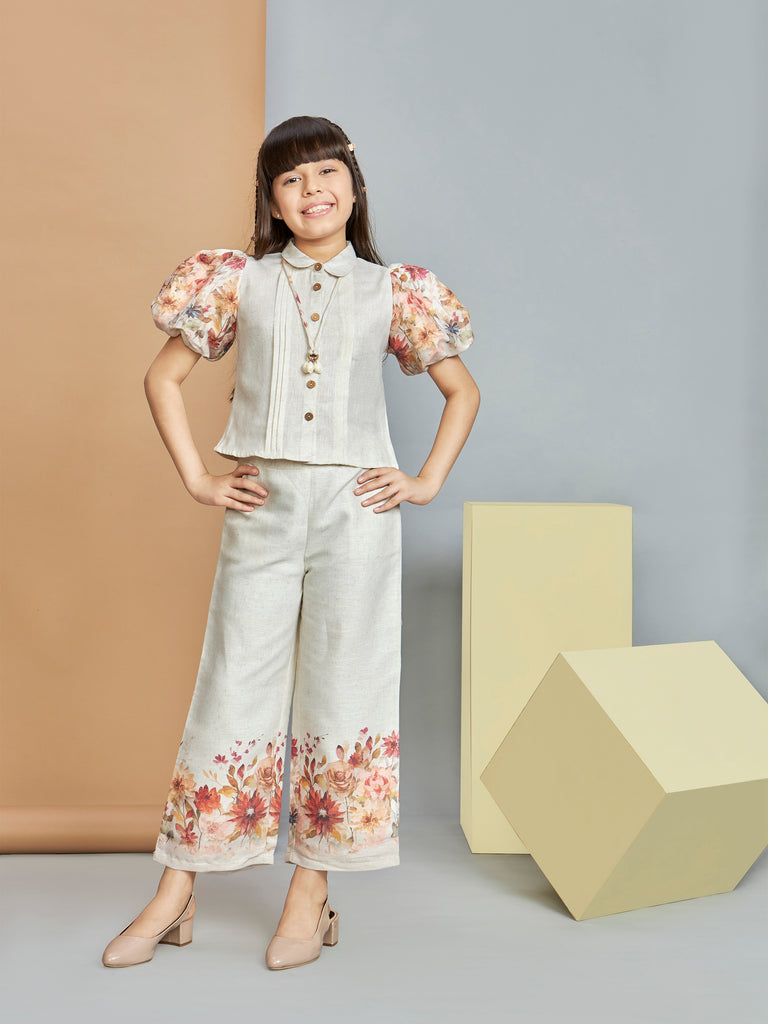 Girls Printed Pant Top W/ Neckpiece 19260