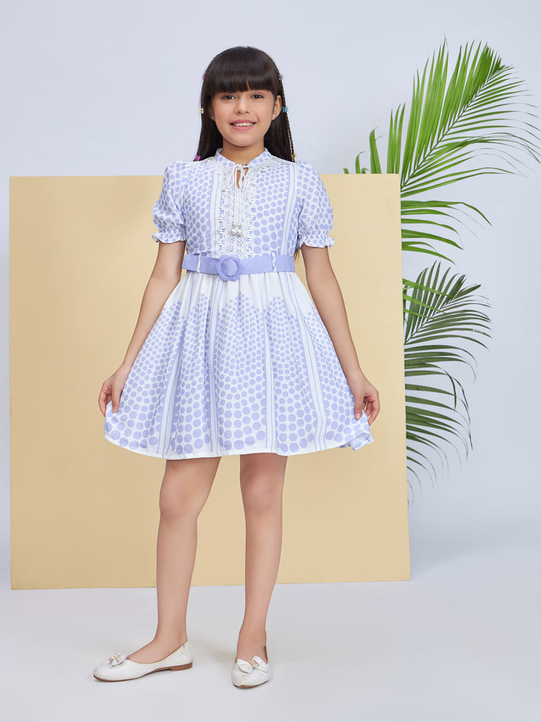 Girls Printed Dress with Belt 19311