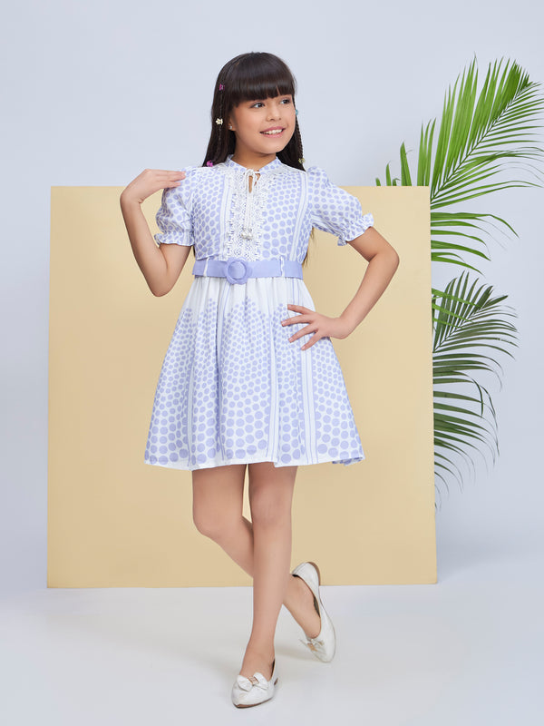 Girls Printed Dress with Belt 19311