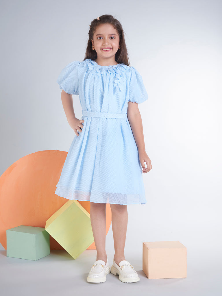 Girls Textured Dress with Belt 19314