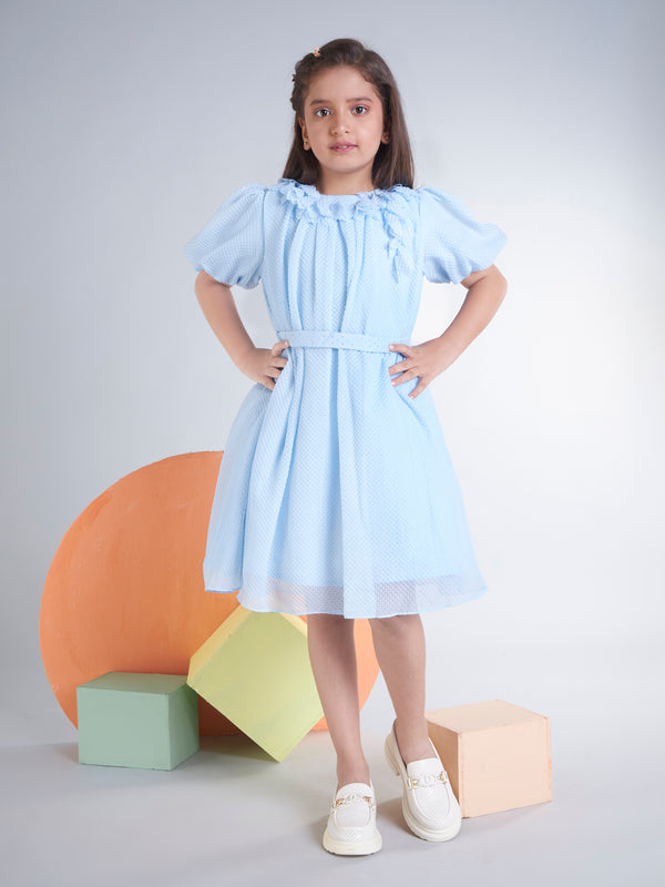 Girls Textured Dress with Belt 19314