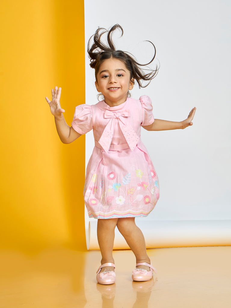 Girls Embroidered Dress with Belt 19325