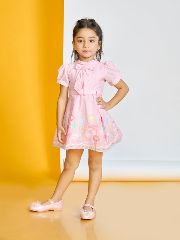 Girls Embroidered Dress with Belt 19325