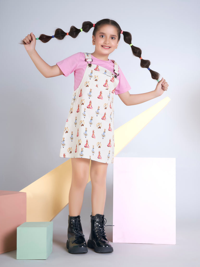 Girls Printed Dungaree & Top 19490