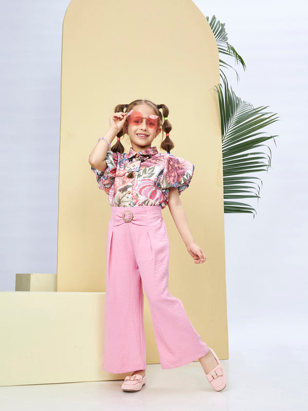 Girls Floral Print Pant & Top with Neckpiece 19518