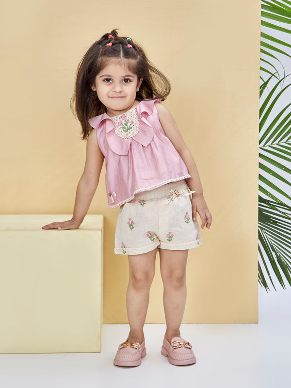Girls Embroidered Shorts with Top 19535
