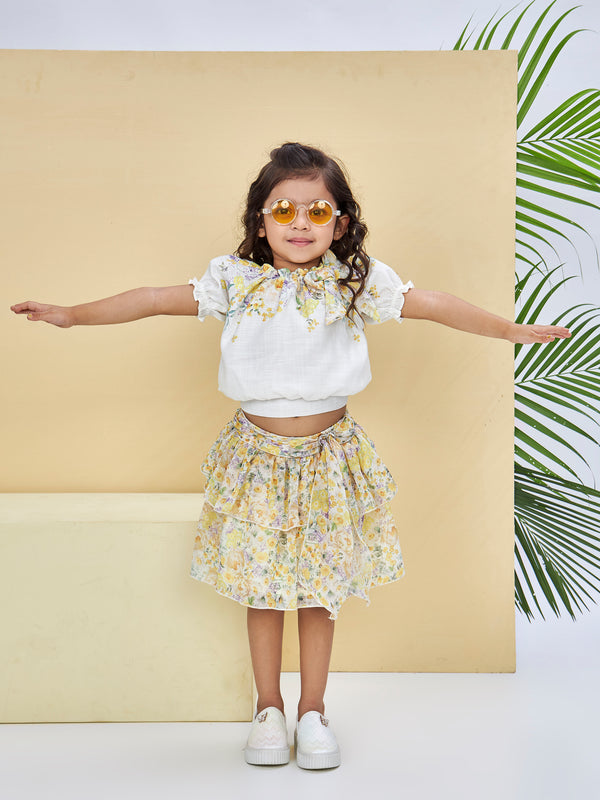 Girls Floral Print Skirt with Top 19540