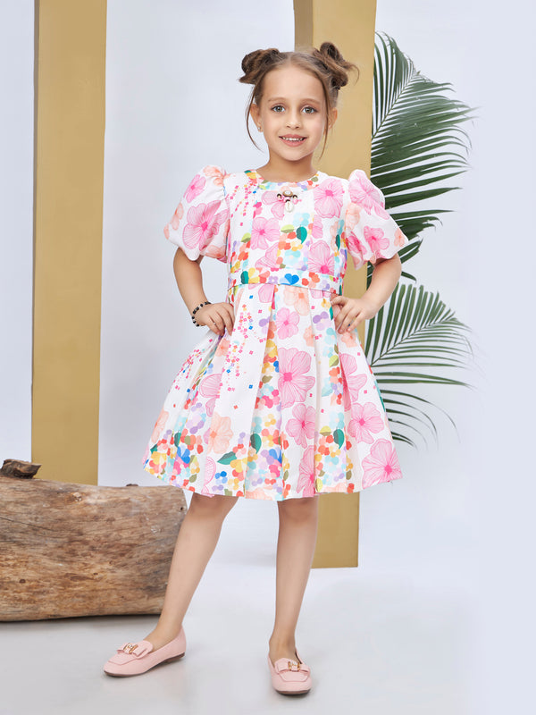 Girls Floral Print Dress with Belt 19565