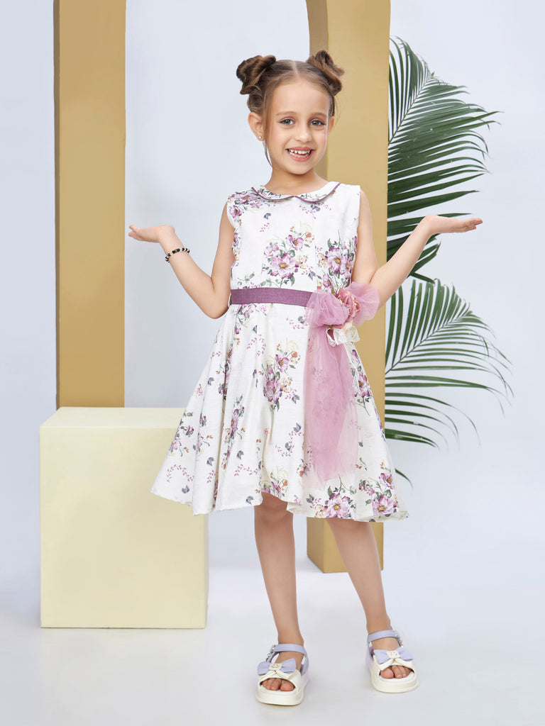Girls Floral Print Dress with Belt 19585