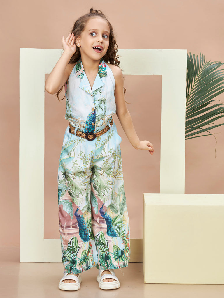 Girls Printed Jumpsuit with Belt 19596