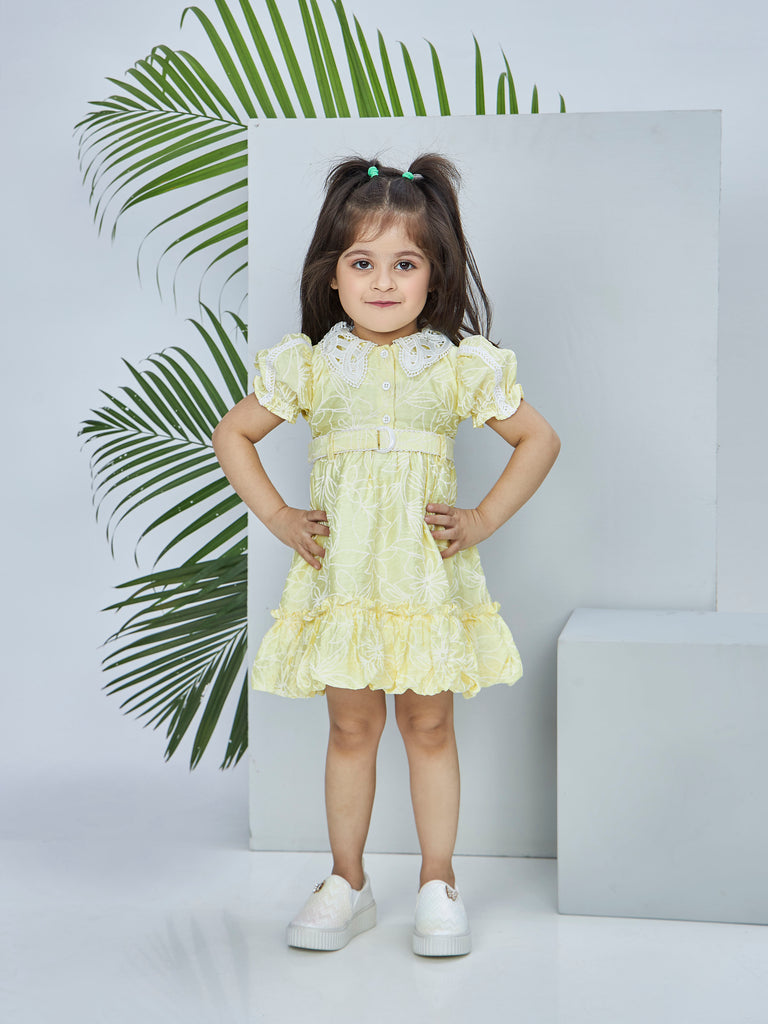 Girls Flocked Dress with Belt 19599