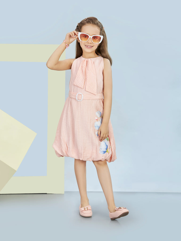 Girls Textured Dress with Belt 19616