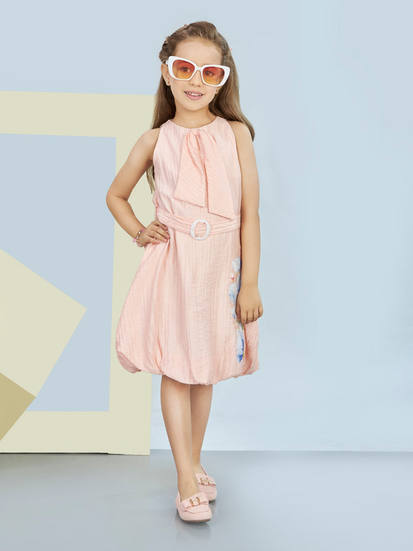 Girls Textured Dress with Belt 19616