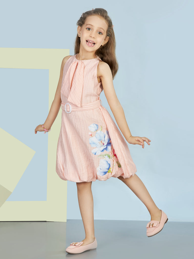 Girls Textured Dress with Belt 20333