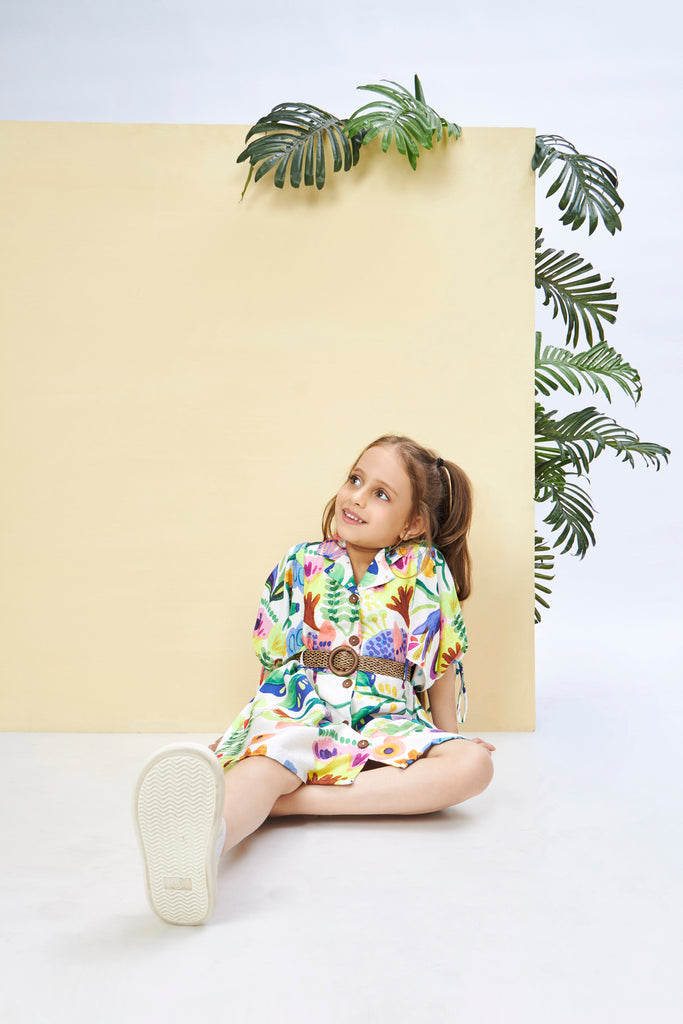 Girls Abstract Print Dress with Belt 19618