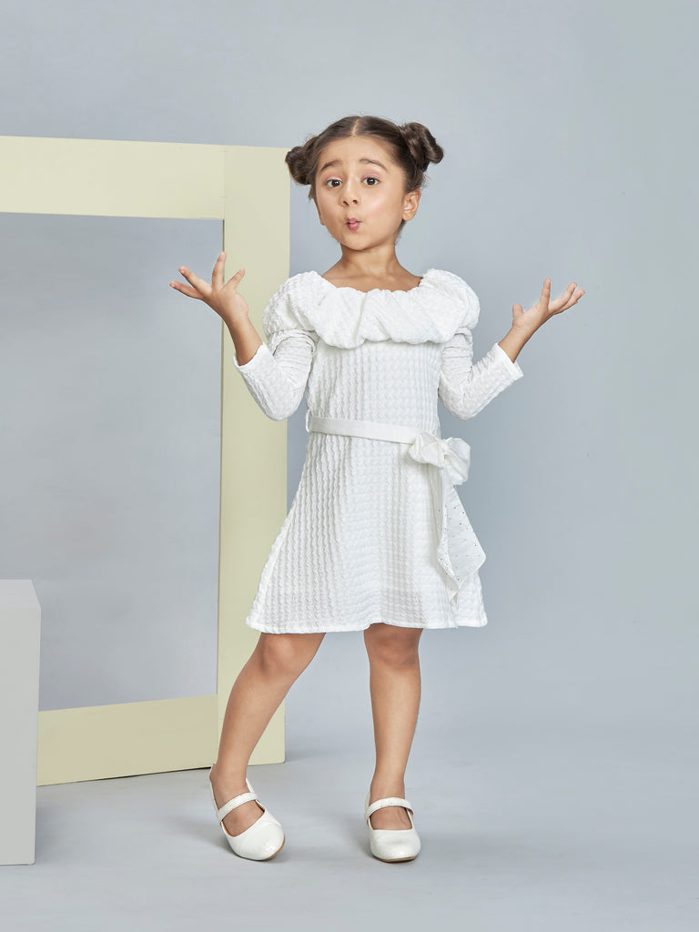 Girls Textured Dress with Belt 19648