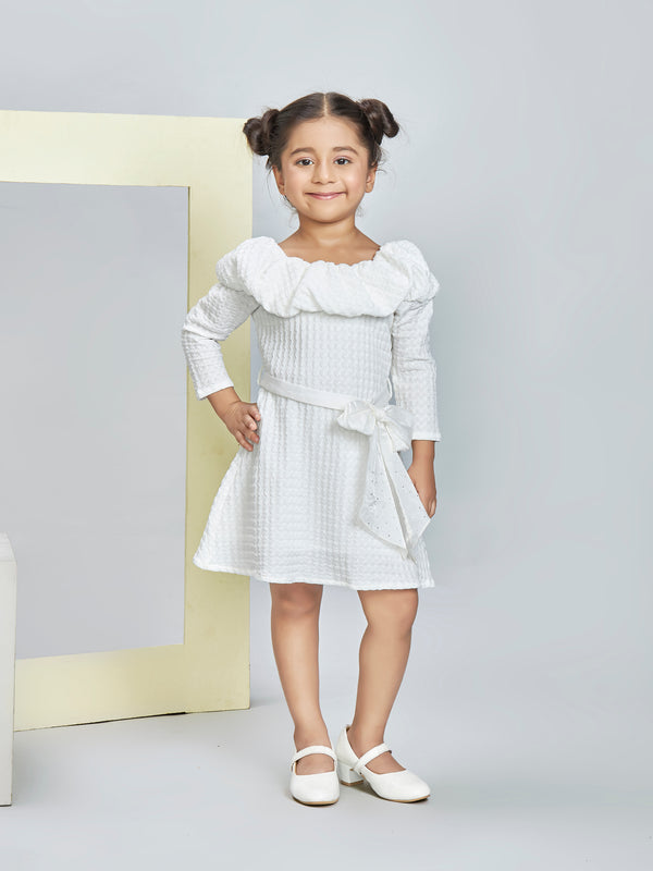 Girls Textured Dress with Belt 19648