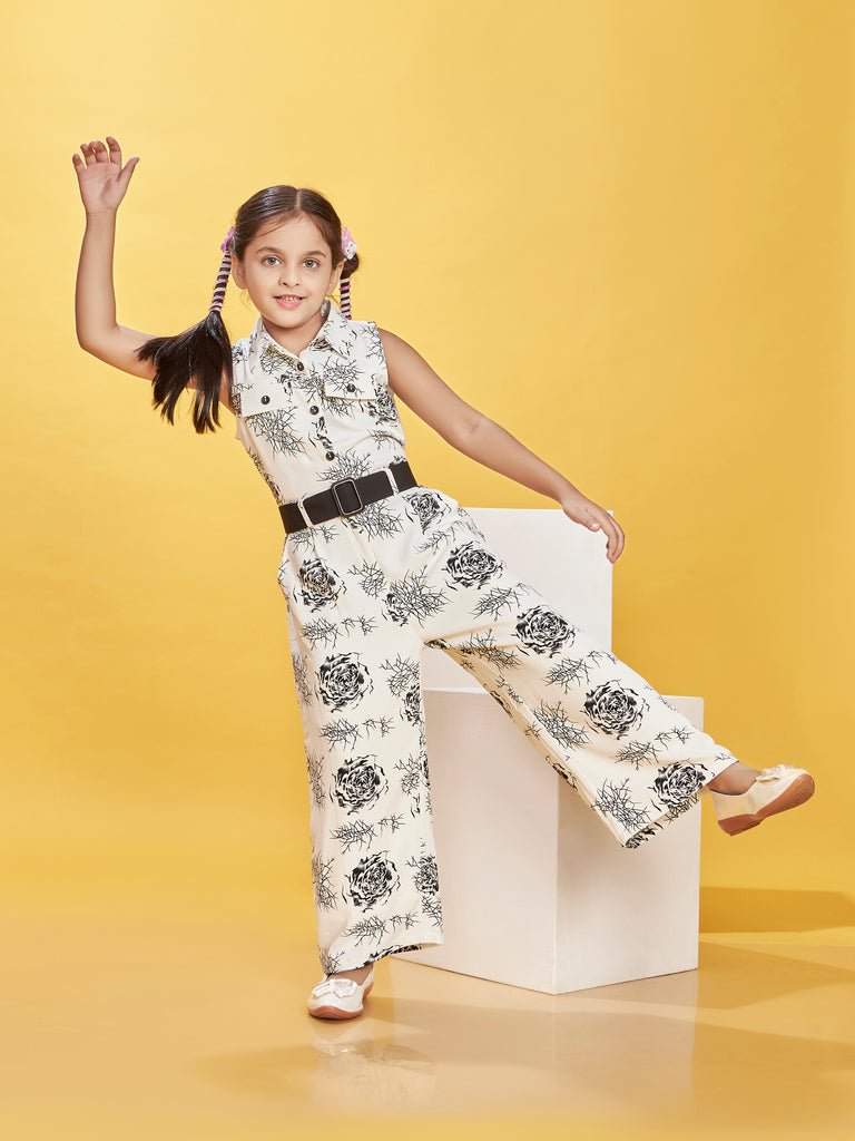 Girls Printed Jumpsuit with Belt 19691