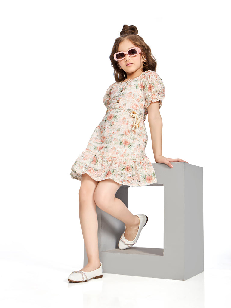 Girls Embroidered Dress with Belt 20340