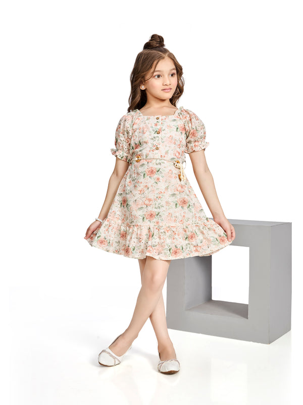 Girls Embroidered Dress with Belt 20340