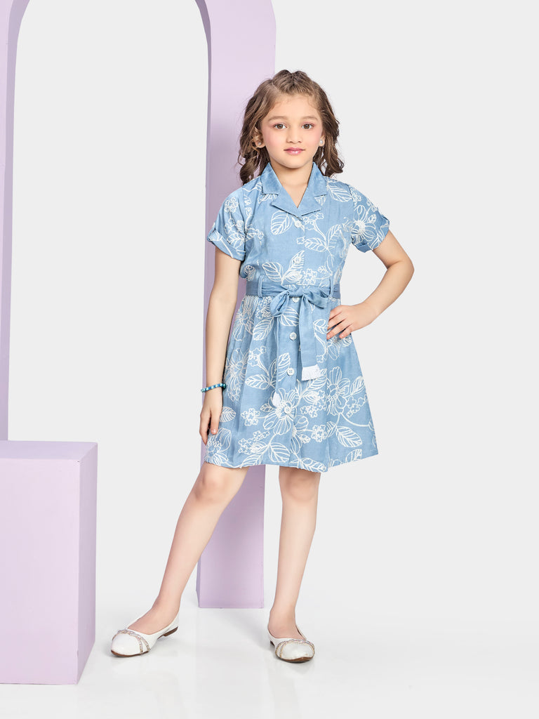 Girls Embroidered Dress with Belt 20362