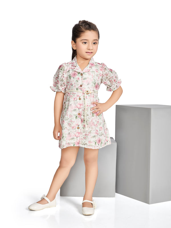 Girls Floral Print Dress with Belt 20418