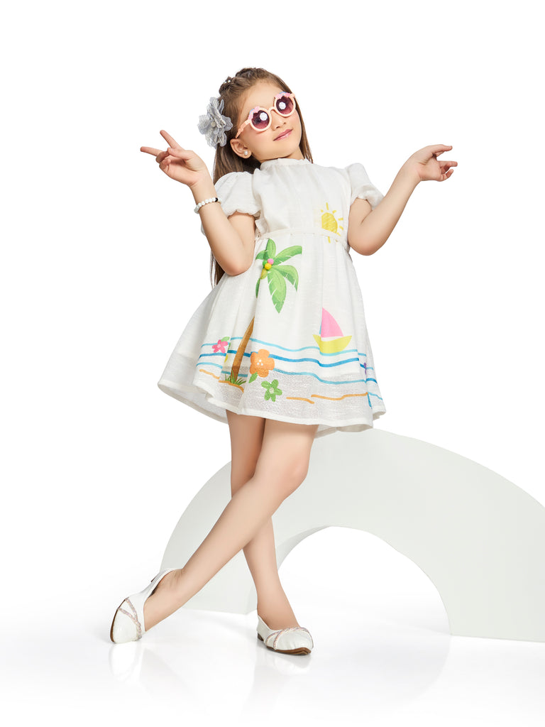 Girls Design Net Dress with Belt 20420