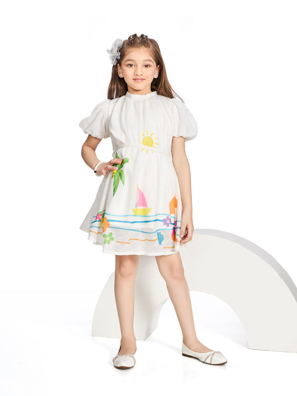 Girls Design Net Dress with Belt 20420