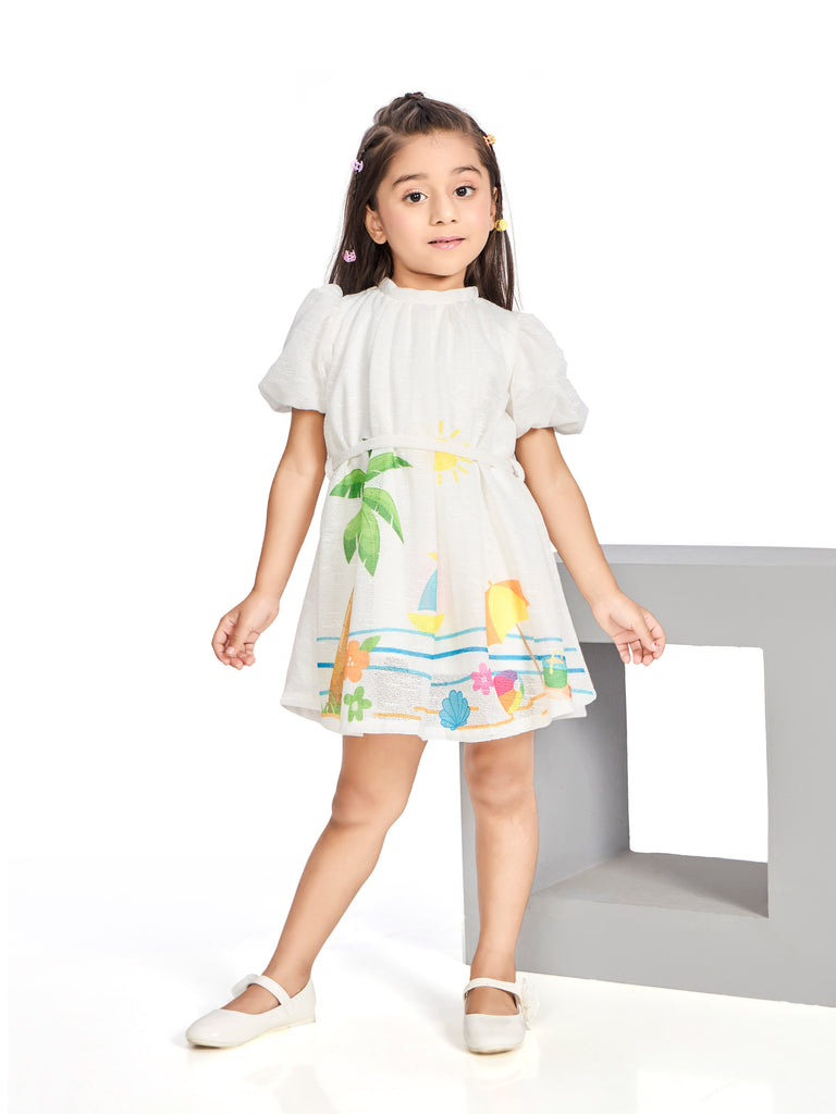 Girls Design Net Dress with Belt 20421