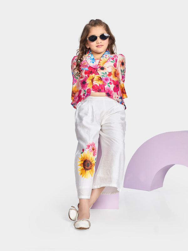 Girls Floral Print Pant, Top & Shrug 20525