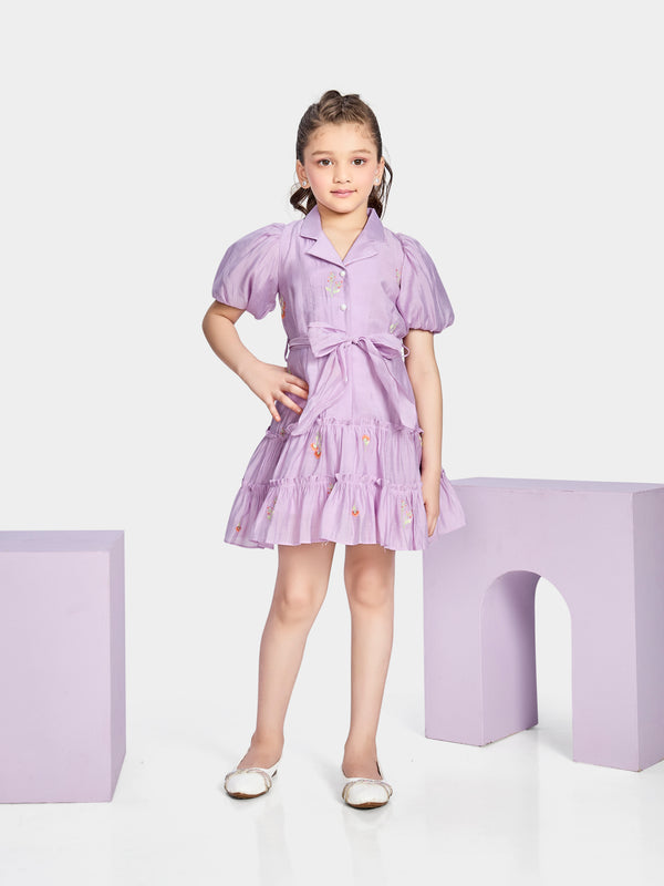 Girls Embroidered Dress with Belt 20534