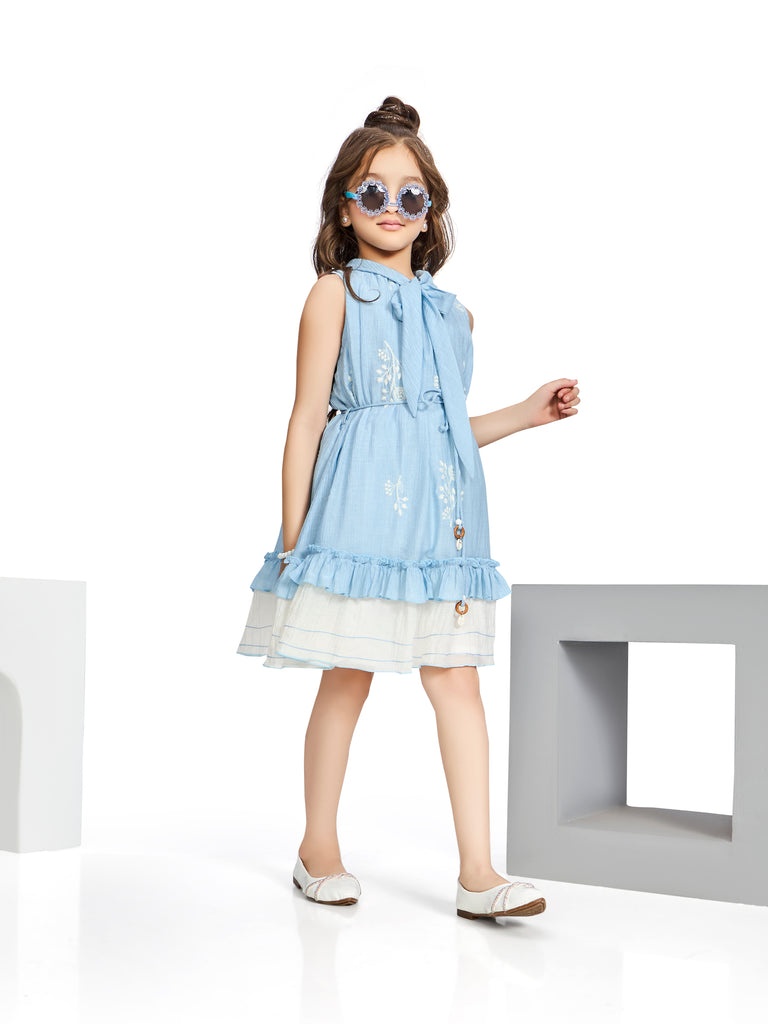 Girls Embroidered Dress with Belt 20720