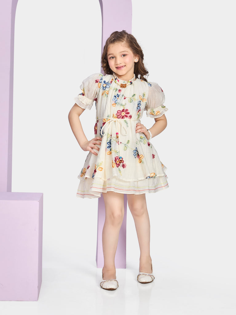 Girls Embroidered Dress W/ Belt & Neckpiece 21139
