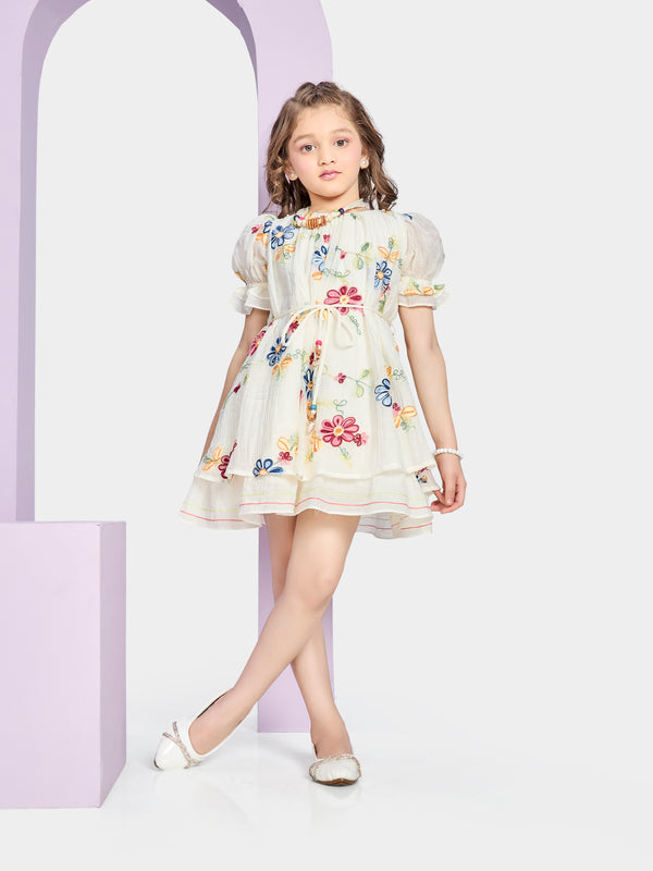 Girls Embroidered Dress W/ Belt & Neckpiece 21139