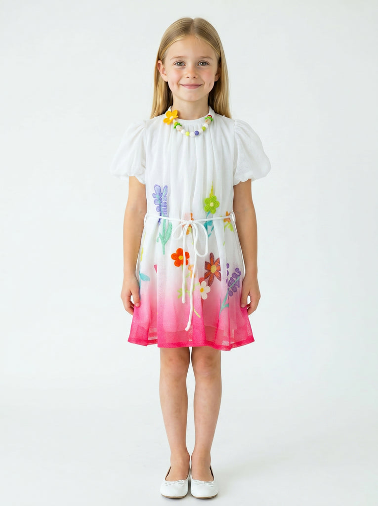 Girls Design Net Dress with Belt & Neckpiece 21140