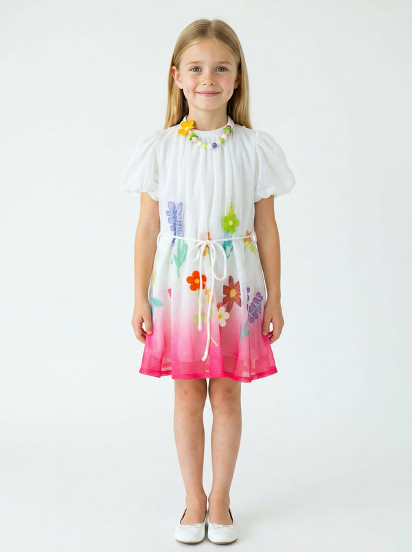 Girls Design Net Dress with Belt & Neckpiece 21140
