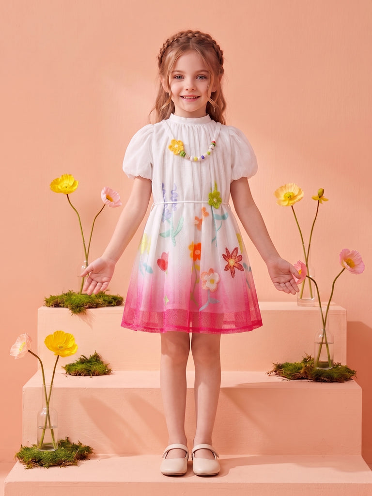 Girls Design Net Dress with Belt & Neckpiece 21140