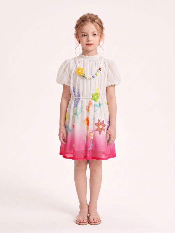 Girls Design Net Dress with Belt & Neckpiece 21140