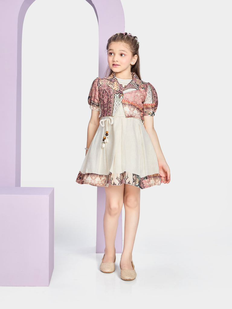 Girls Printed Dress & Jacket with Belt 21179