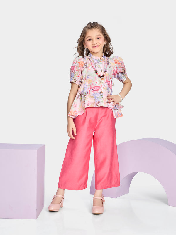 Girls Abstract Print Pant & Top with Neckpiece 21187