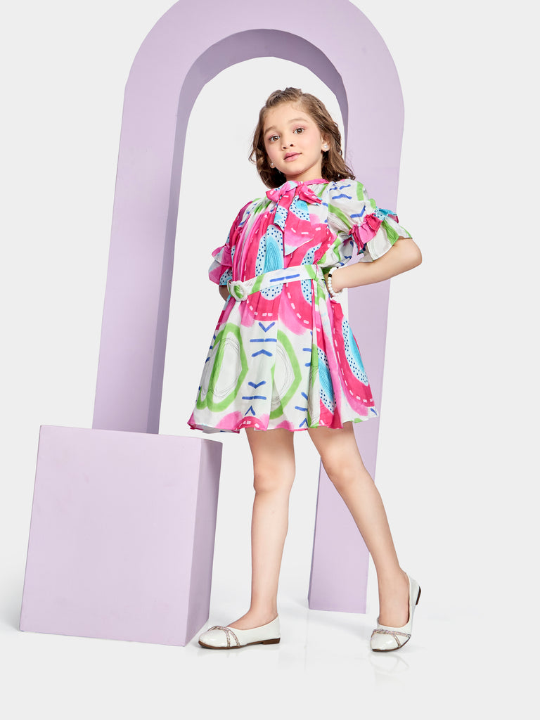 Girls Printed Dress with Belt 21197