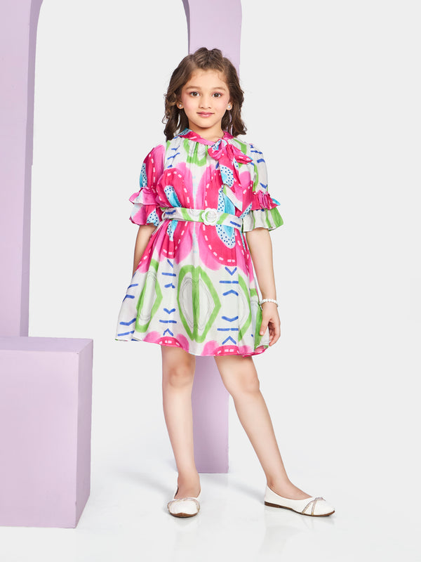 Girls Printed Dress with Belt 21197