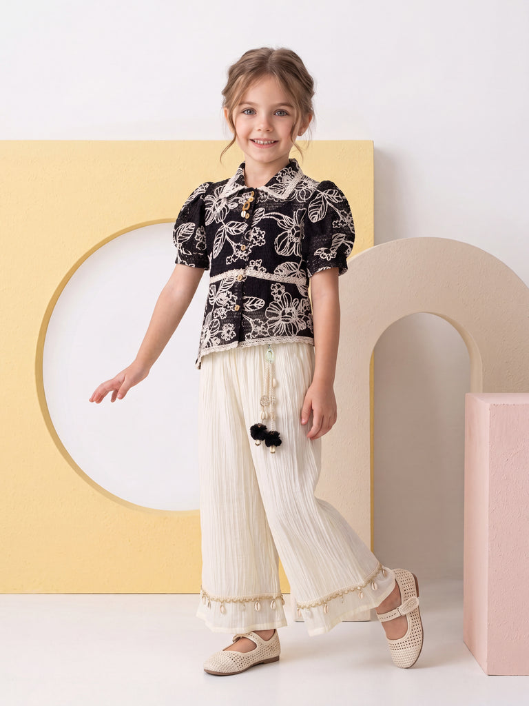 Girls Design Net Palazzo, Top & Inner W/ Belt 21199